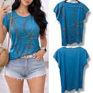 Esprit | EUC Blue Cotton Abstract Graphic Tee Cap Sleeve Scoop Neck Top (size M)